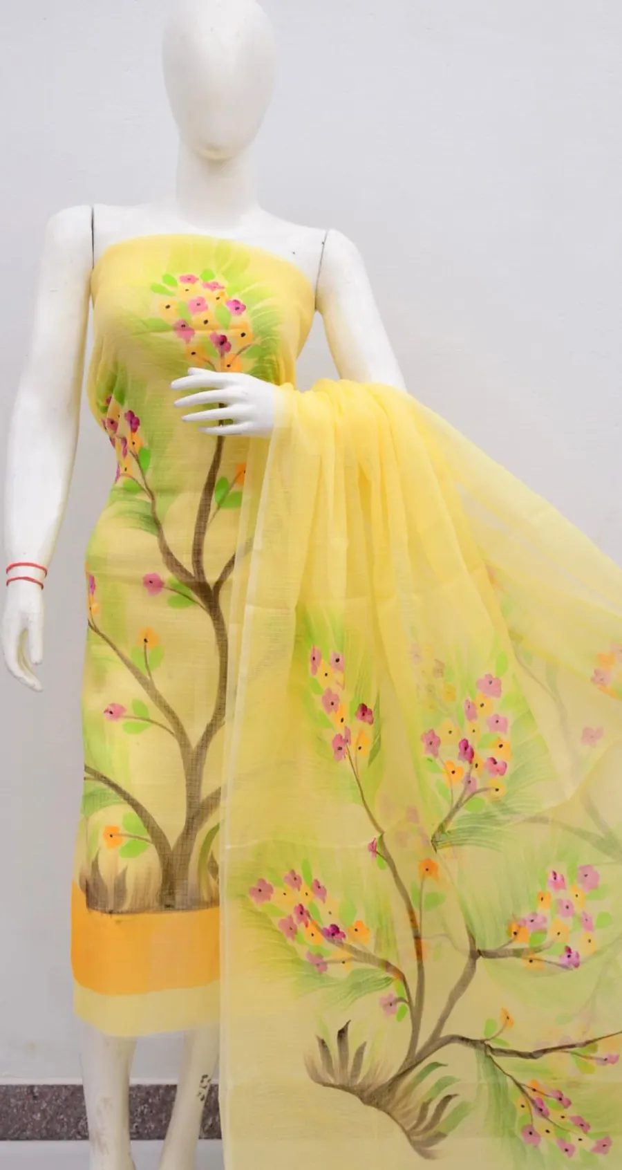 Graceful Kota Doria Dress Material with Hand Brush Print Work – Lightweight Elegance in Every Thread